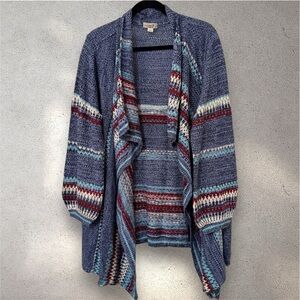 One World 1X Acrylic Knit Boho Waterfall Open Cardigan Sweater Cute Sleeves